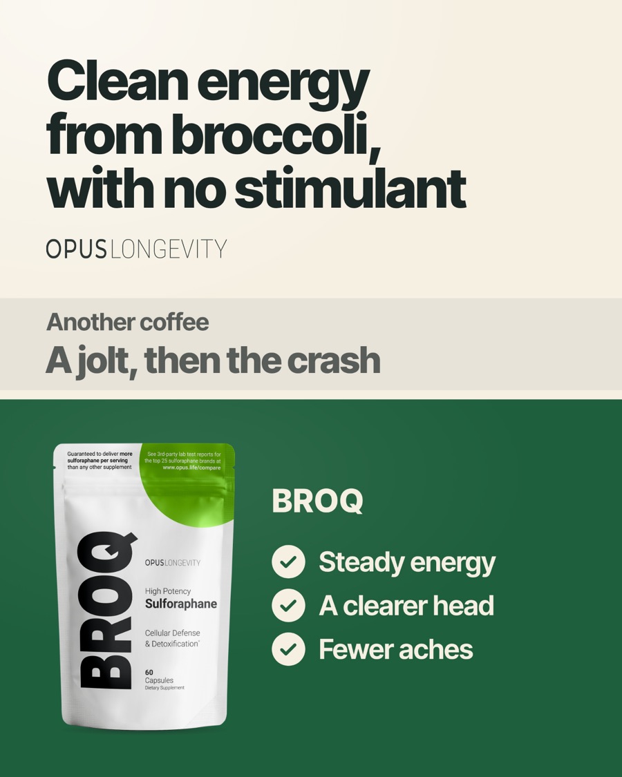 Ad picture: Clean energy from broccoli, with no stimulant; Another coffee