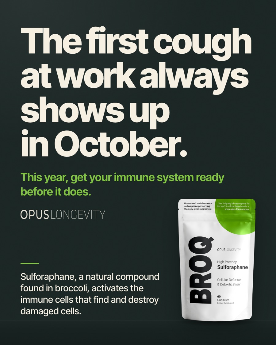 Ad picture: The first cough at work always shows up in October.; This year, get your immune system ready before it does.