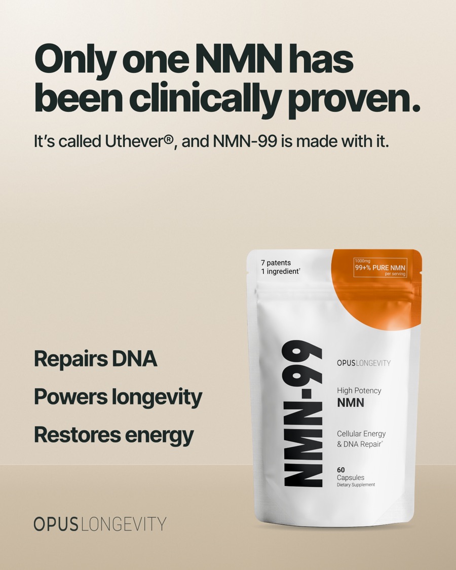 Ad picture: Only one NMN has been clinically proven.; It’s called Uthever®, and NMN-99 is made with it.