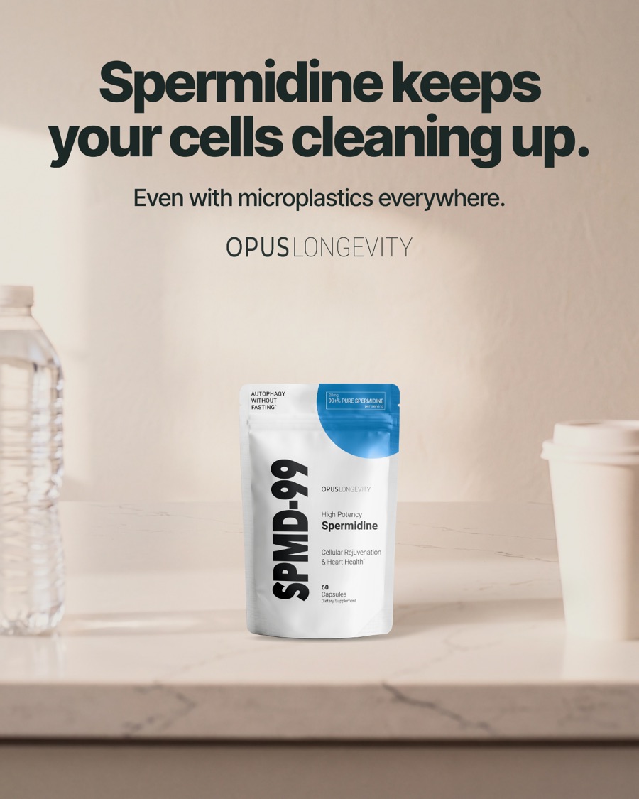 Ad picture: Spermidine keeps your cells cleaning up.; Even with microplastics everywhere.