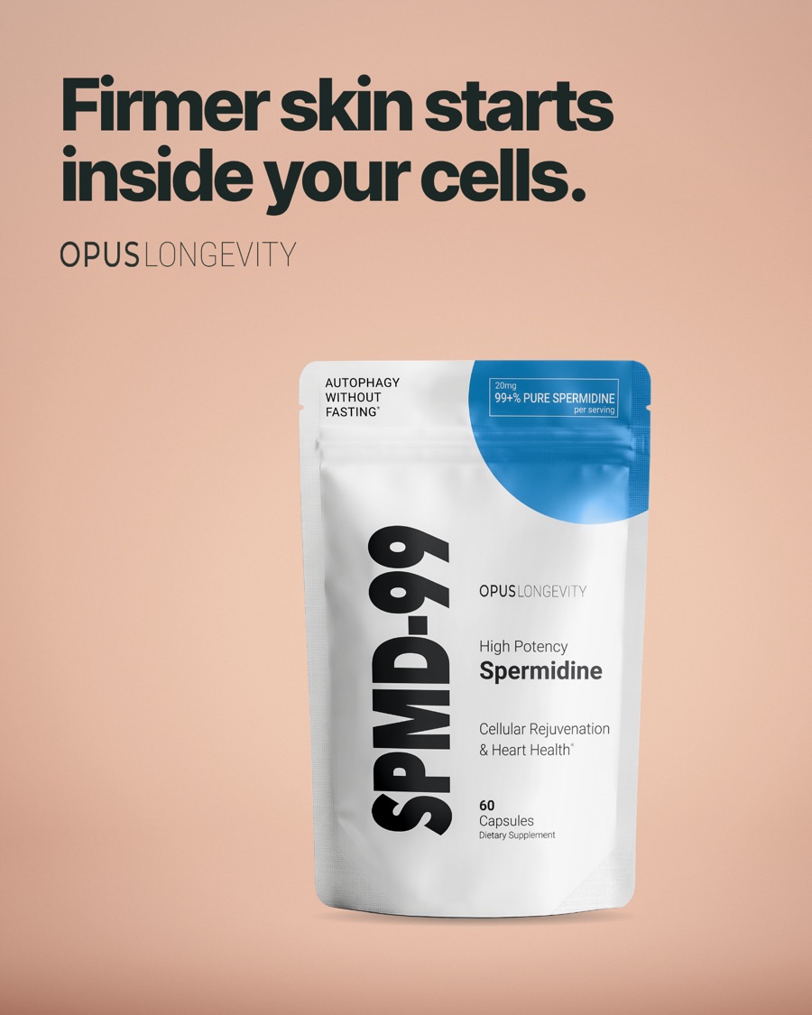 Ad picture: Firmer skin starts inside your cells.; OPUS LONGEVITY