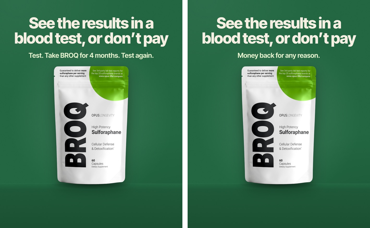 BROQ ad, live on the left, matched on the right, 4:5